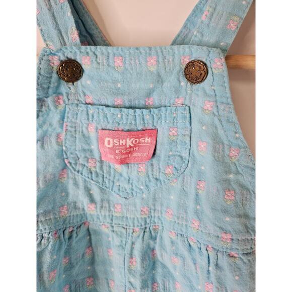 Vtg Baby OshKosh B Gosh Bib Overall Romper Floral Waffle Tulip 6/9 Months Bubble - Picture 2 of 6
